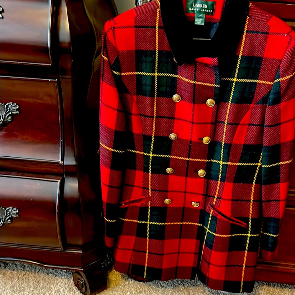 Ralph Lauren Red and Black Plaid Blazer